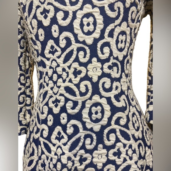 ZARA JACQUARD BLUE AND WHITE STRETCHY DRESS FIT AND FLARE SIZE XS - Picture 8 of 14